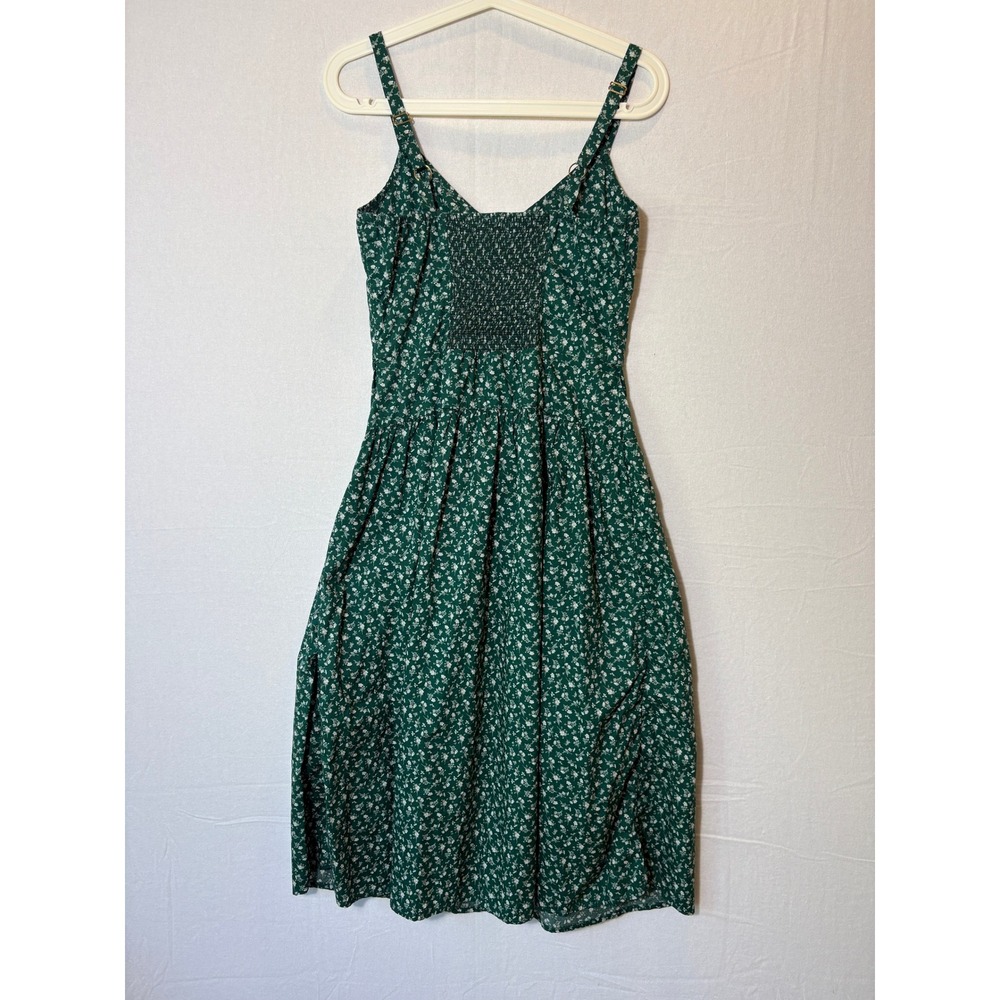 Nation LTD Green Floral Pima Cotton Midi Dress Button Front Pockets XS - Picture 9 of 12